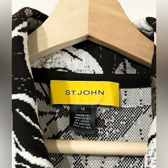 St. John Wool Blend Leaf Print Knit Cardigan Jacket Brown White 12 - Picture 8 of 9